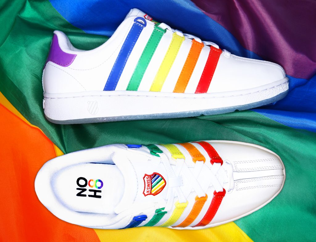  DECADE LOバスケシューズ スニーカー WH 国旗デザイン K-SWISS TEAMS UP WITH NOH8 CAMPAIGN ON PRIDE SNEAKER - MR Magazine
